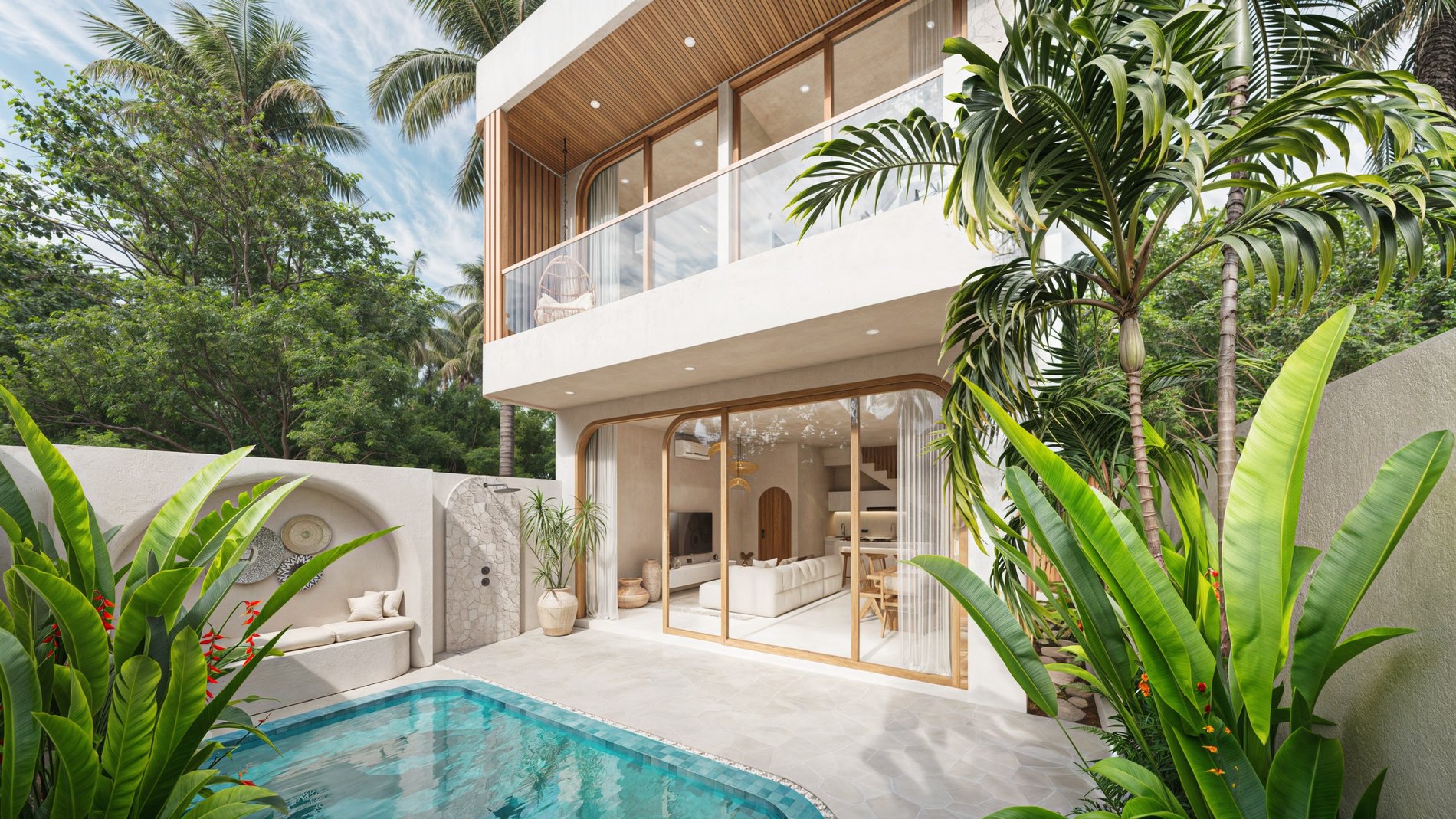 A 2 bed pool villa we list in Balangan, held on a lease, render