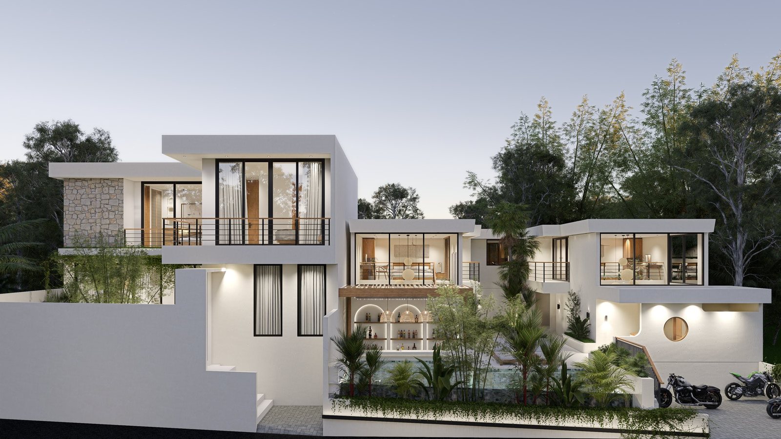 1 bed loft, Balangan, the complex at dusk, render