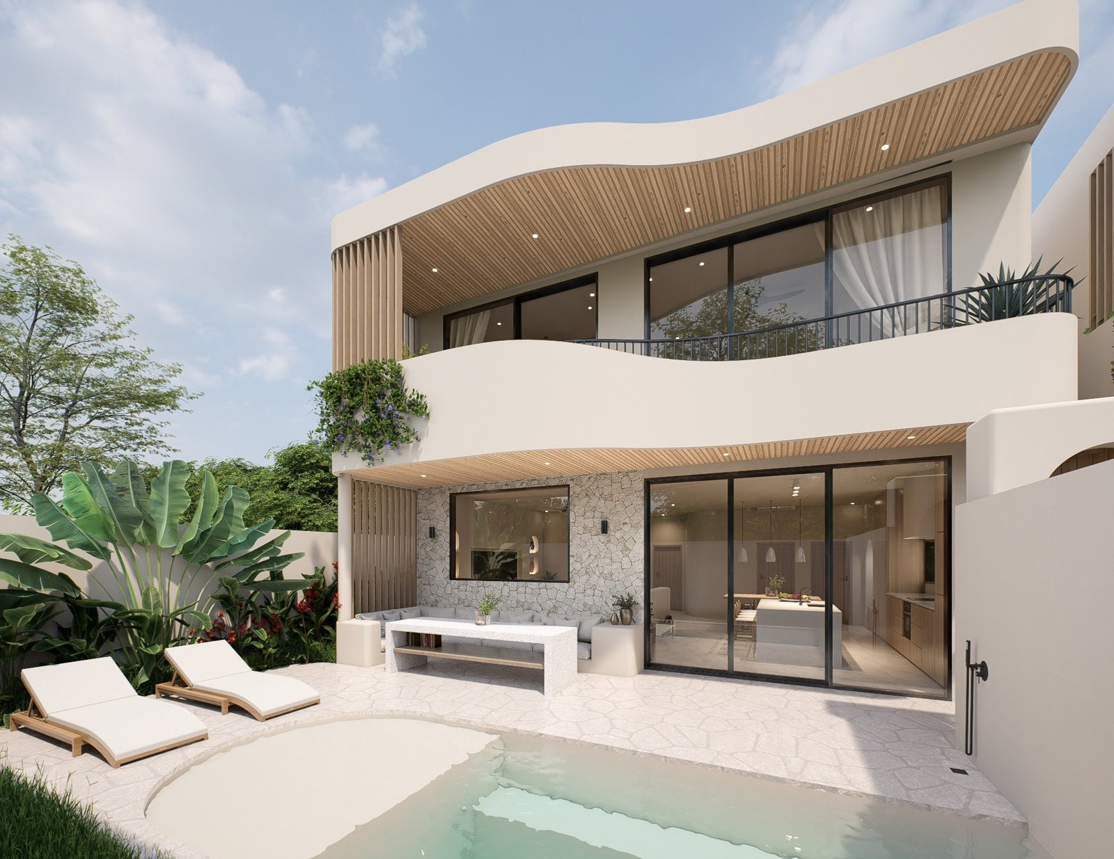 2 bed pool villa, Balangan, the villa and its pool, render
