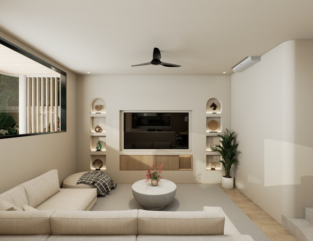 2 bed pool villa, Balangan, the living room, render