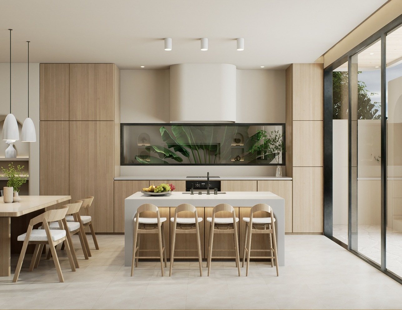2 bed pool villa, Balangan, the kitchen and island, render