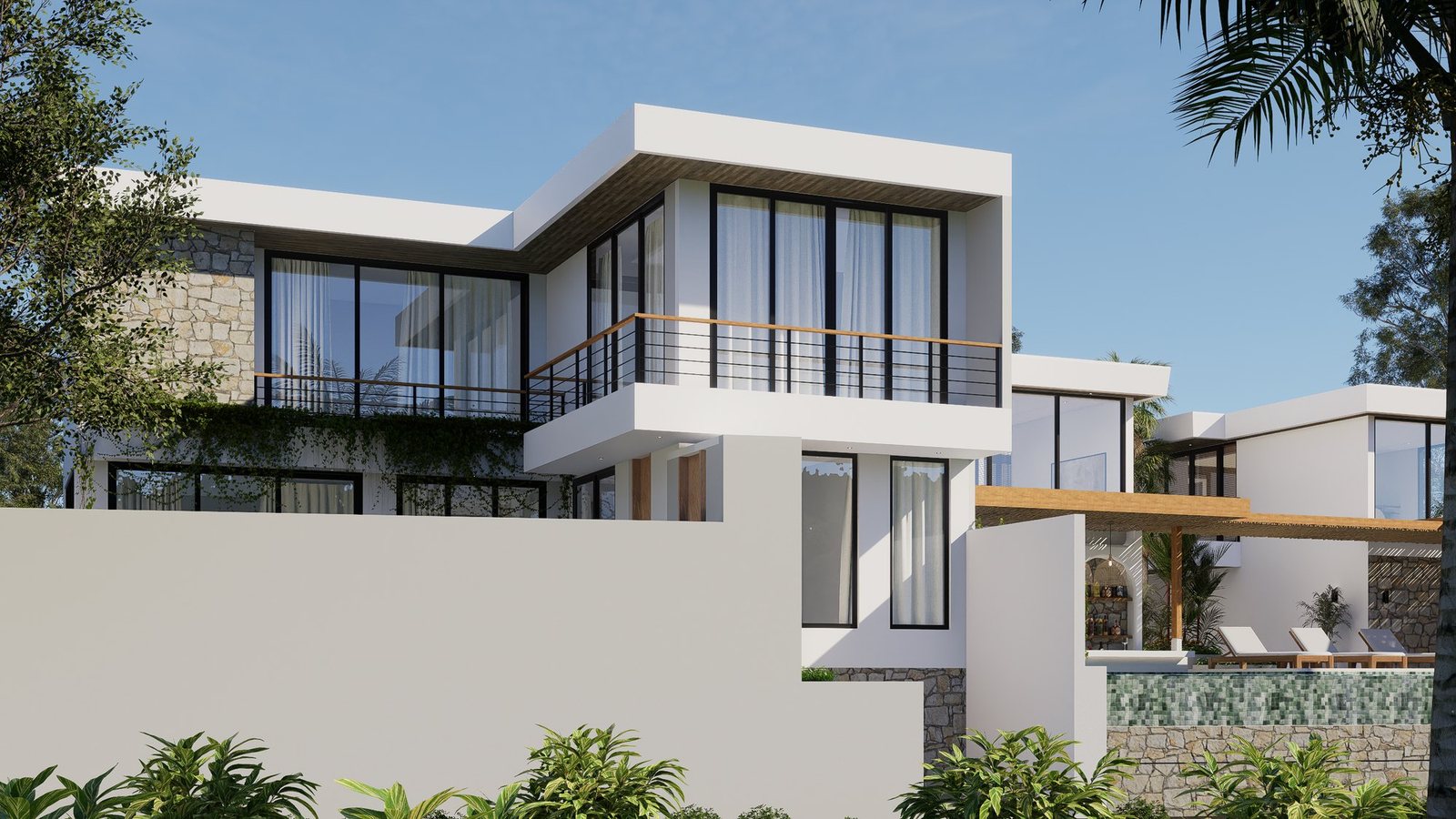 3 bed pool villa, Balangan, the villa from the garden, render