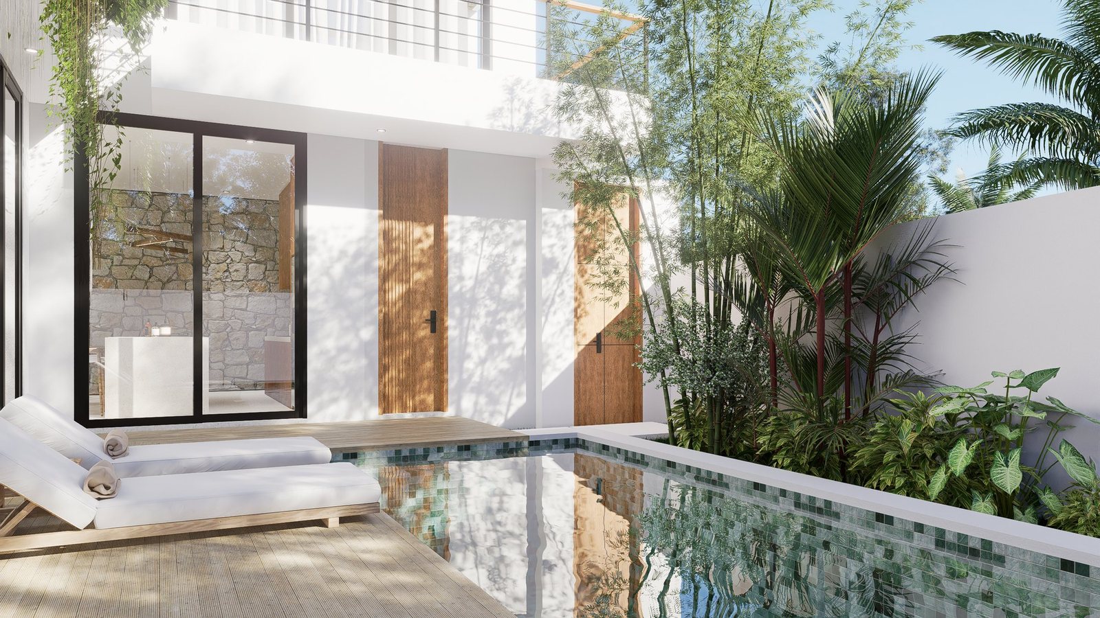 3 bed pool villa, Balangan, the pool and deck, render
