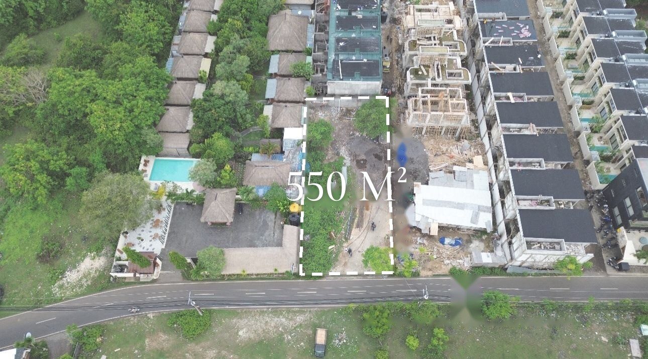 5.5 are plot of land, Balangan, the plot from above, outlined, between the road and the villas behind