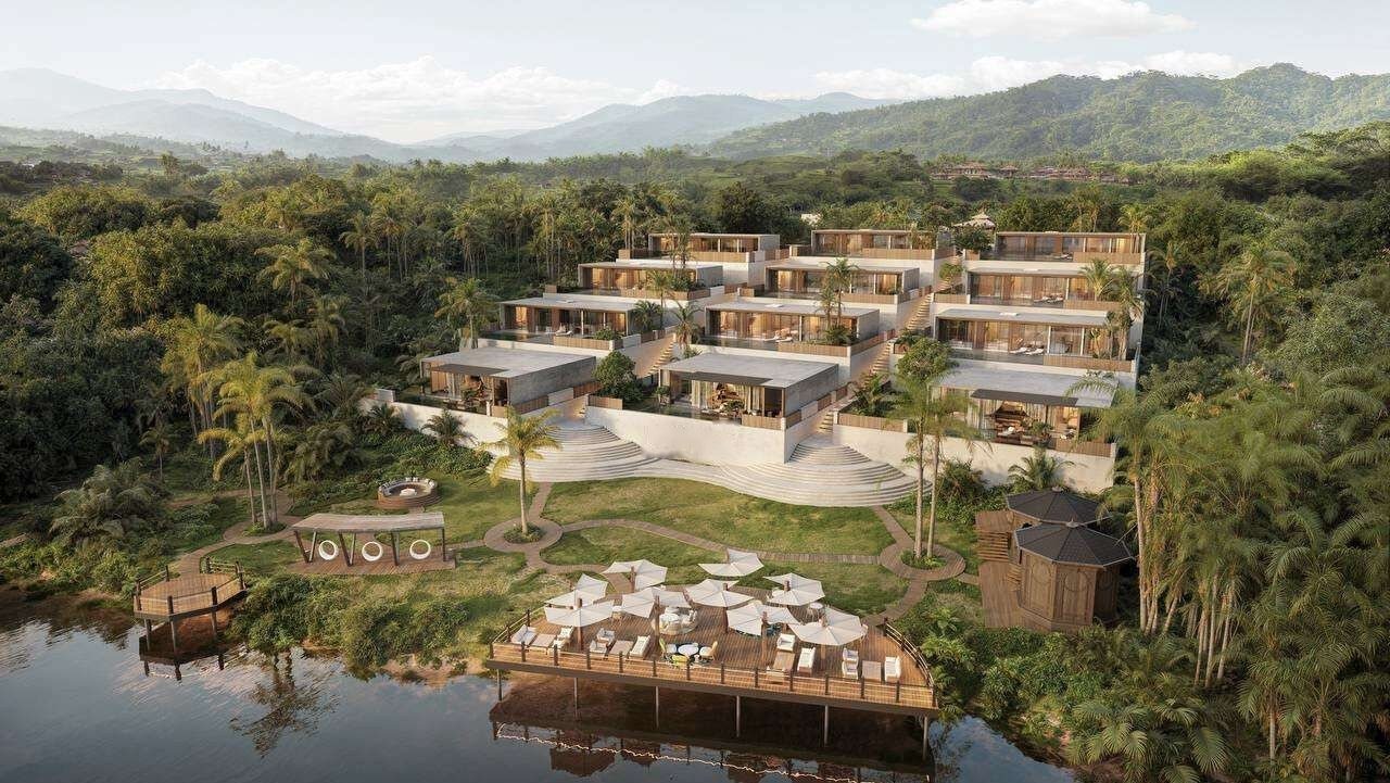 Pool villa, Batuan, the villas on the slope above the river, render