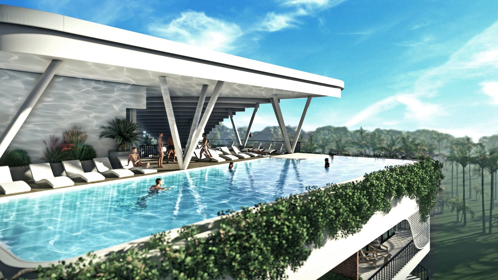 Hotel apartments, Batu Bolong, Canggu, the rooftop infinity pool, render