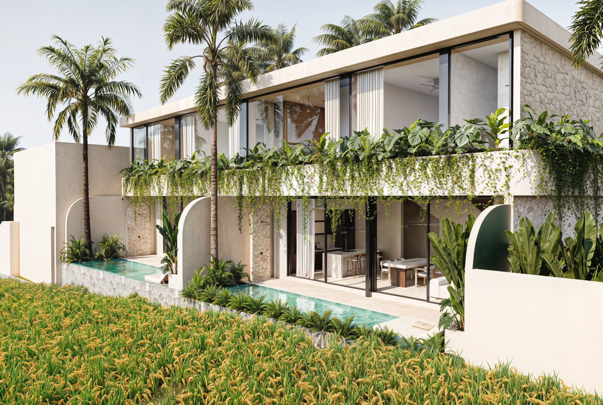 2 bed rice field villas we list in Kedungu, render