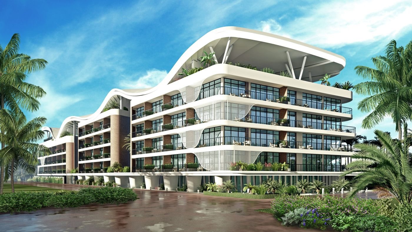 Hotel apartments, Batu Bolong, Canggu, the building from the garden