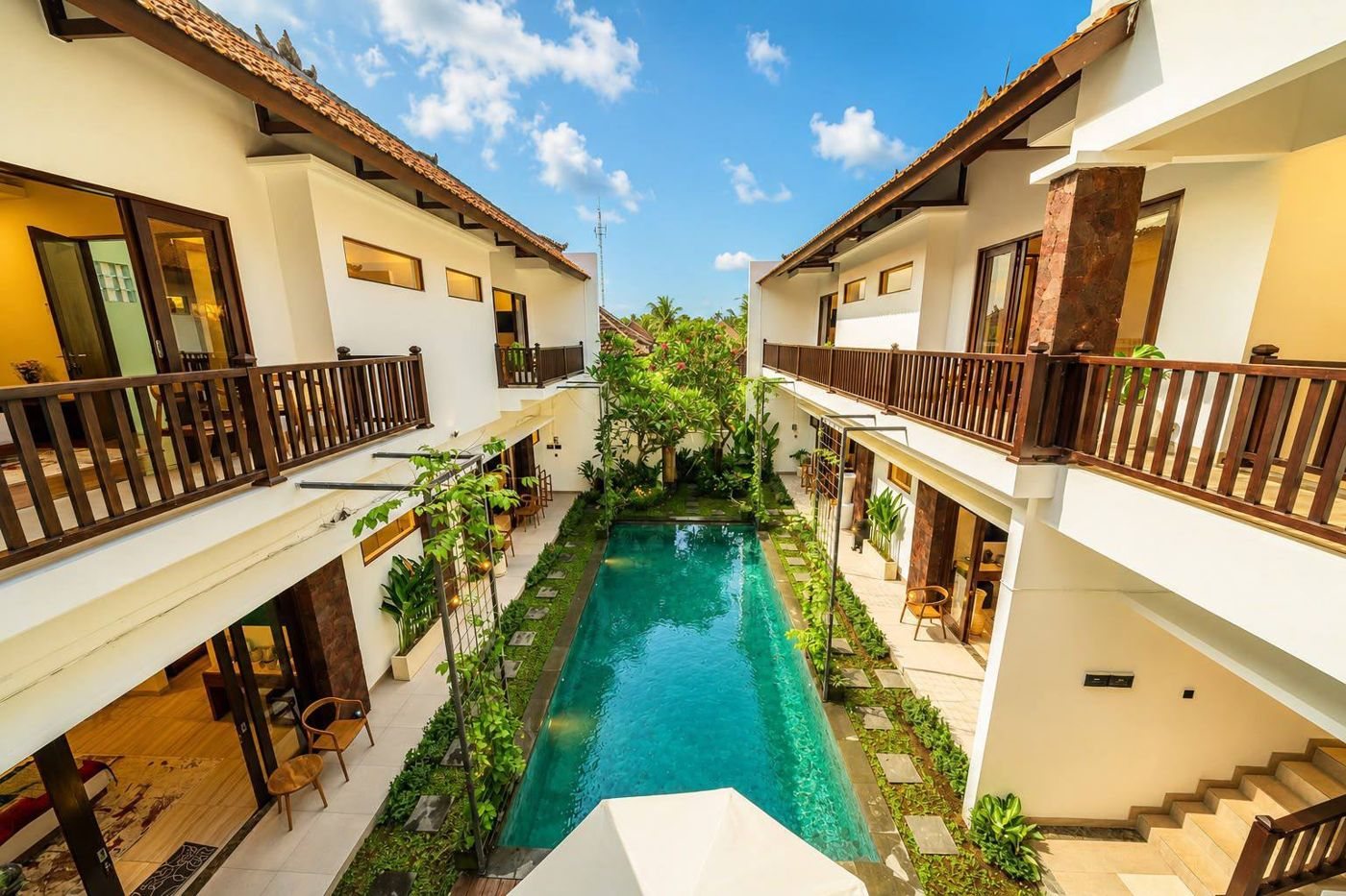Boutique apartment complex, Ubud, the pool between the two wings