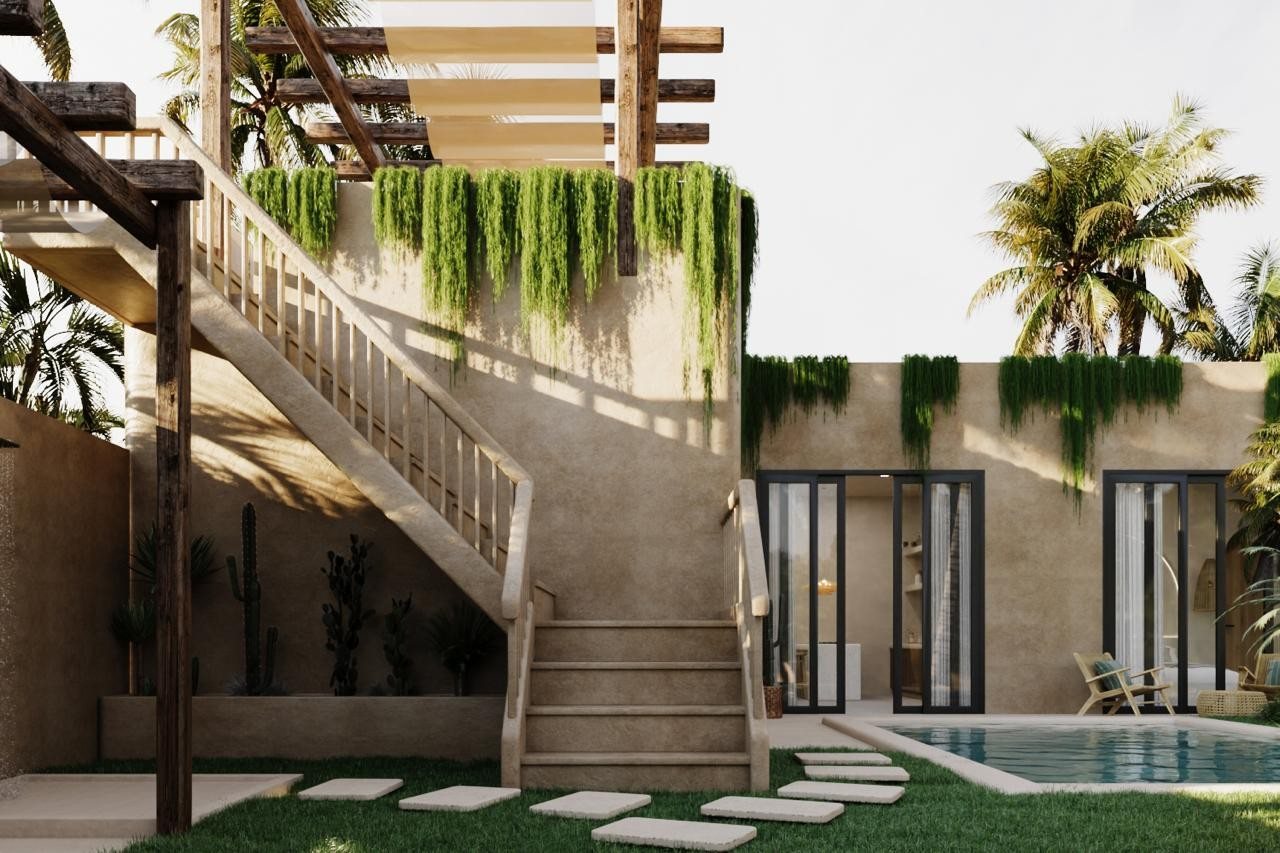 2 bed pool villa, Kaba Kaba, the pool and the stair to the rooftop, render