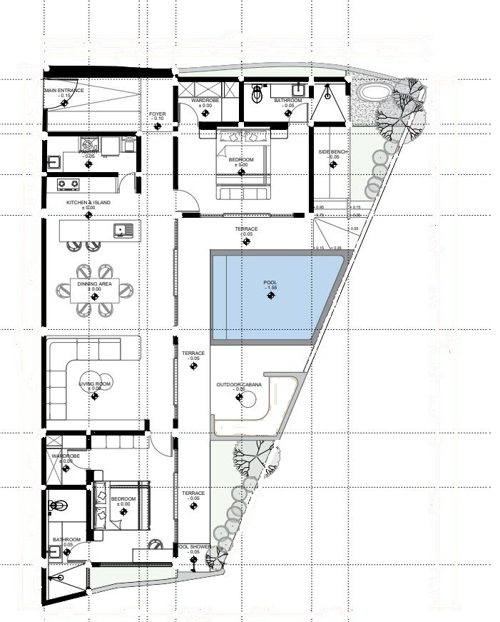 2 bed pool villa, Kaba Kaba, floor plan