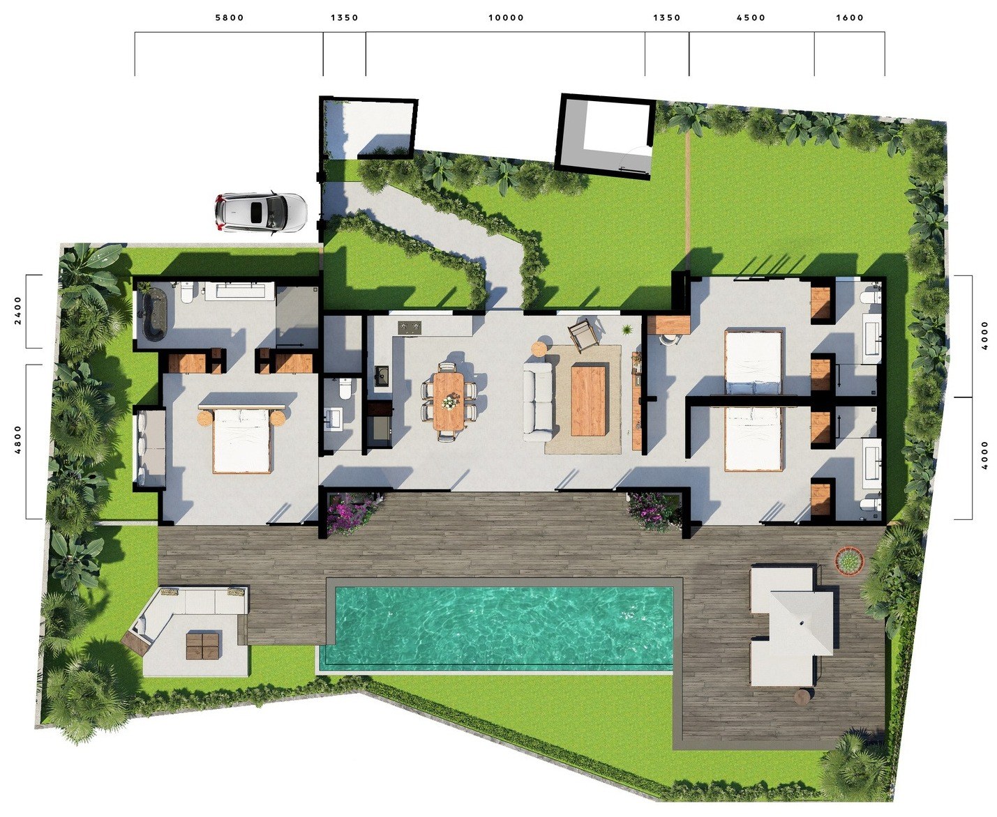 3 bed pool villa, Kaba Kaba, floor plan