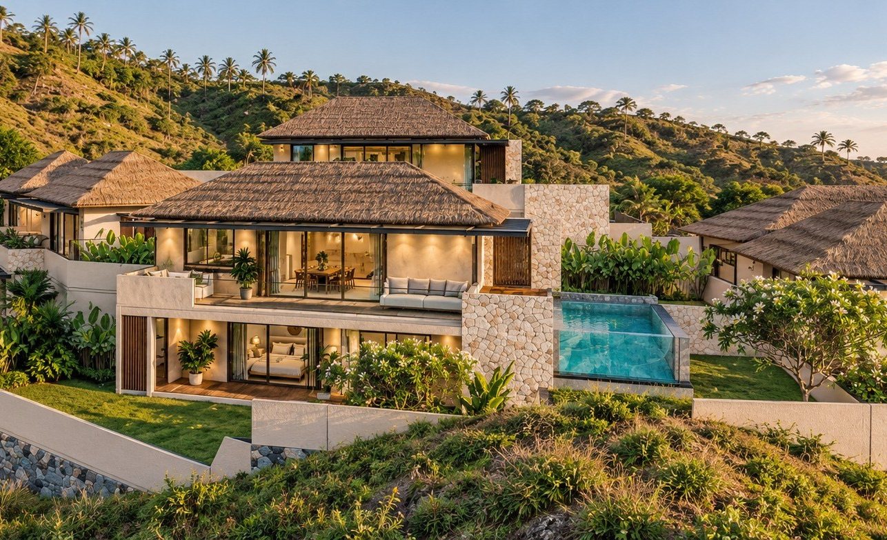 1 and 2 bed pool villas, Kuta Lombok, the villas on the hillside, render