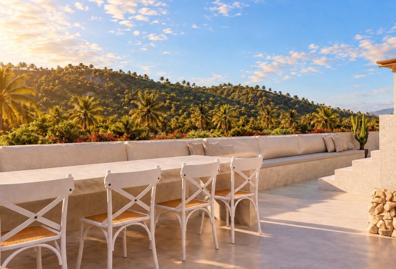 2 bed rooftop pool villa, Kuta Lombok, the rooftop dining area, render