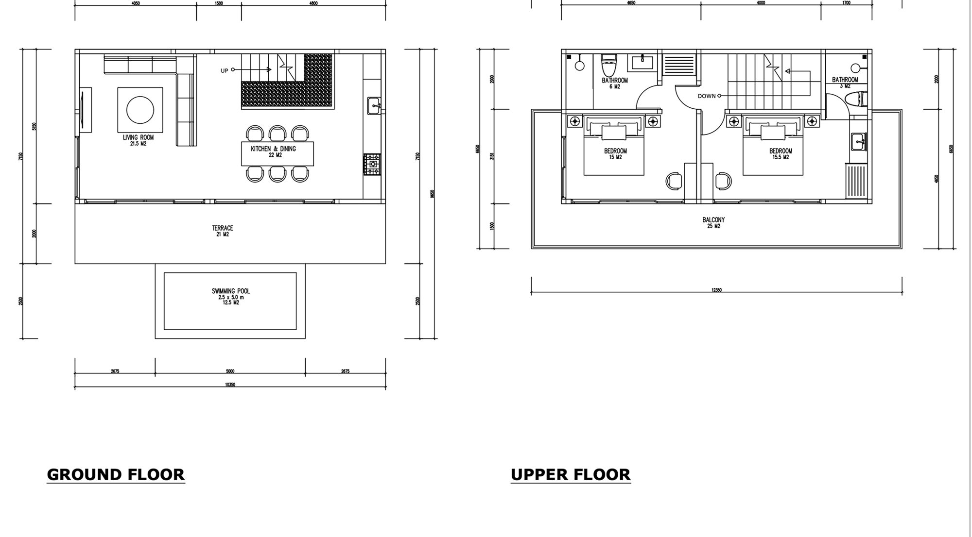 Hillside pool villas, Kuta Lombok, The Two Bedroom Villa, floor plan