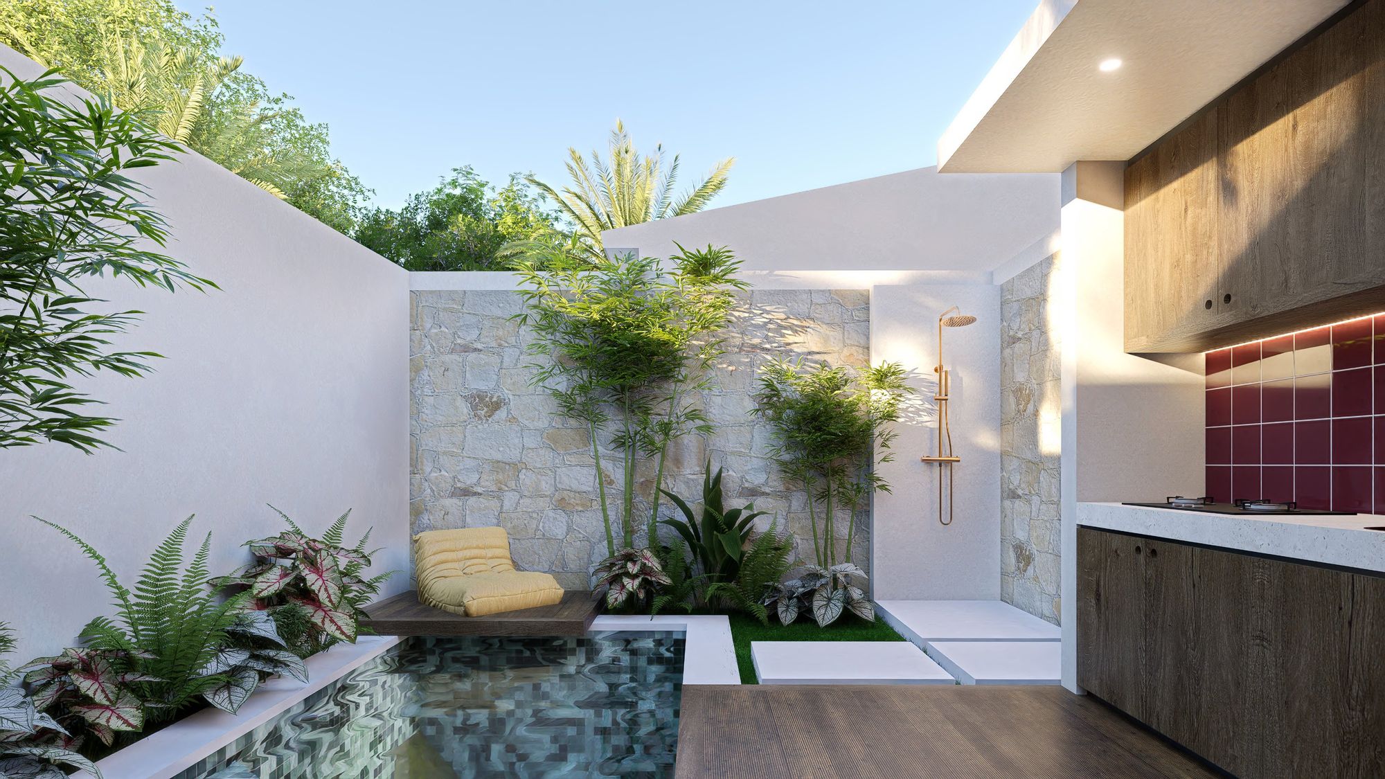 Pool studio, Melasti, the garden and pool, render