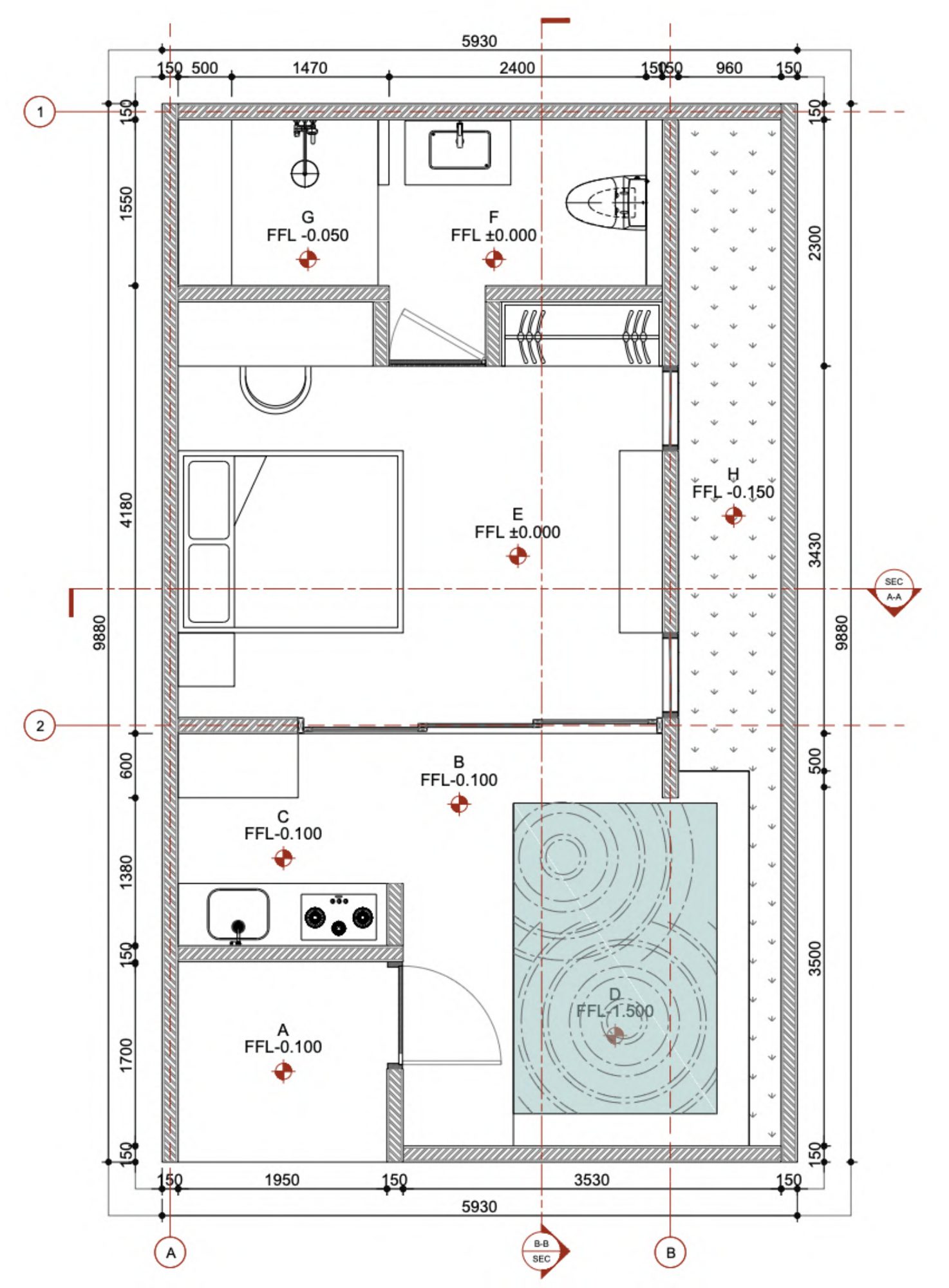 Pool studio, Type A floor plan