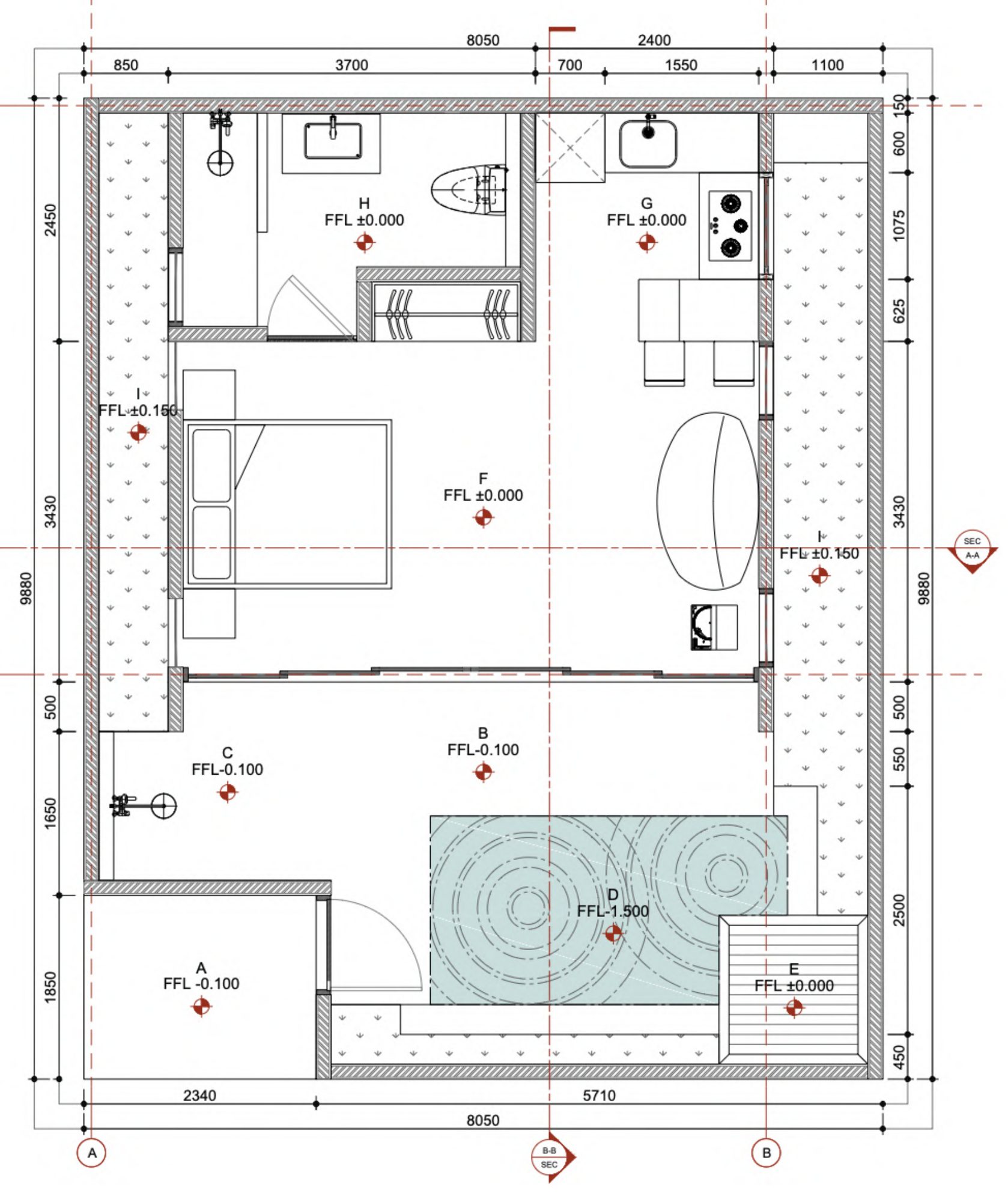 Pool studio, Type B floor plan