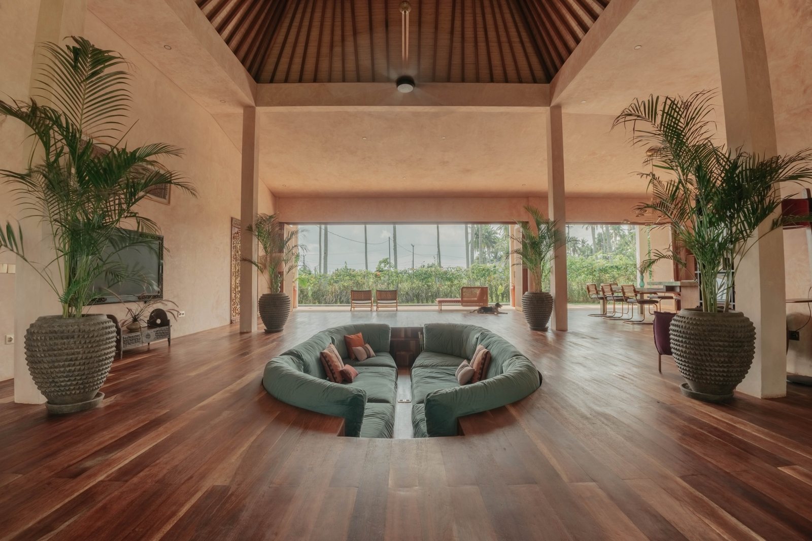 3 bed pool villa, Pangkung Tibah, the sunken lounge under the timber roof
