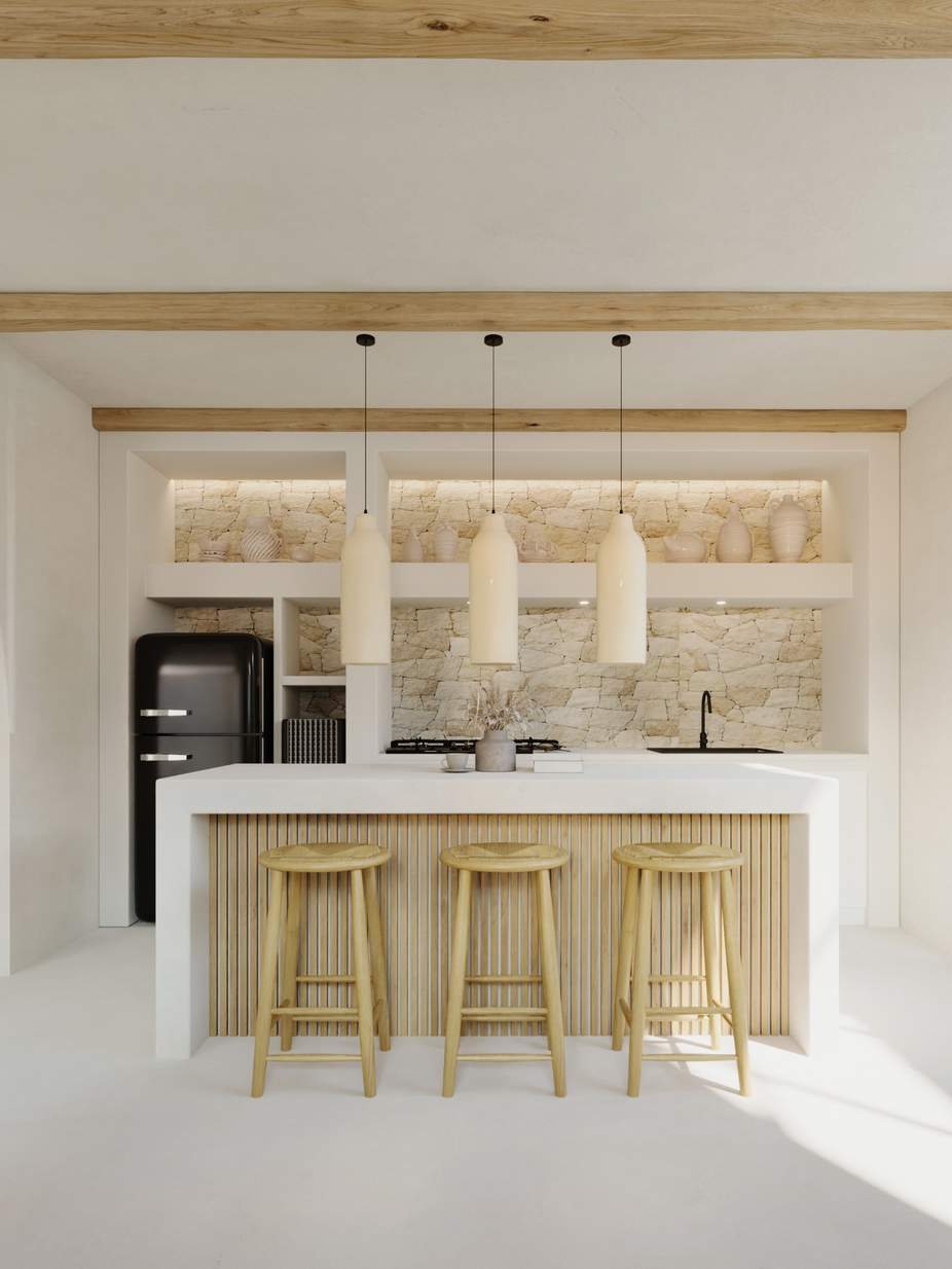2 bed pool villa, Ungasan, the kitchen island, render