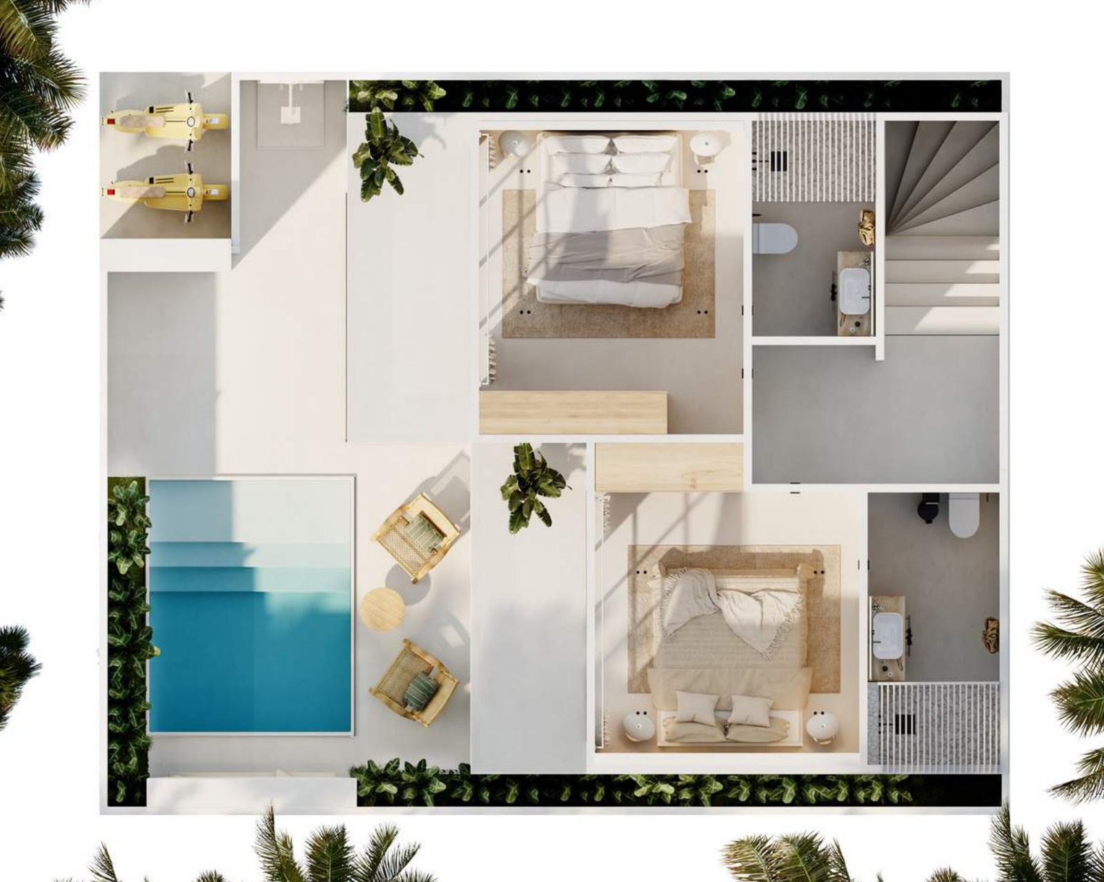 2 bed pool villa, Ungasan, floor plan